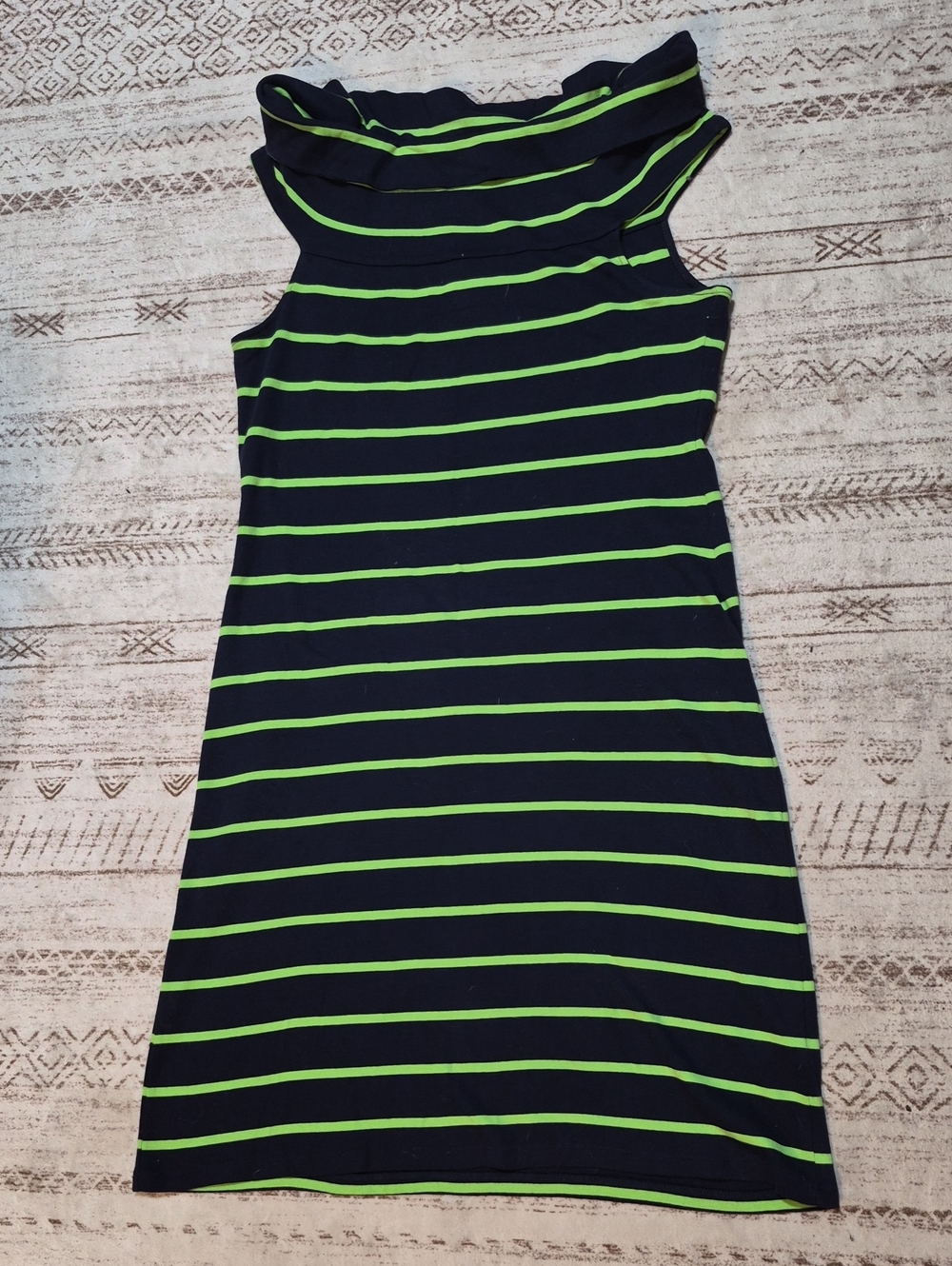 Lauren Ralph Lauren Navy & Lime Striped Sleeveless Midi Dress
